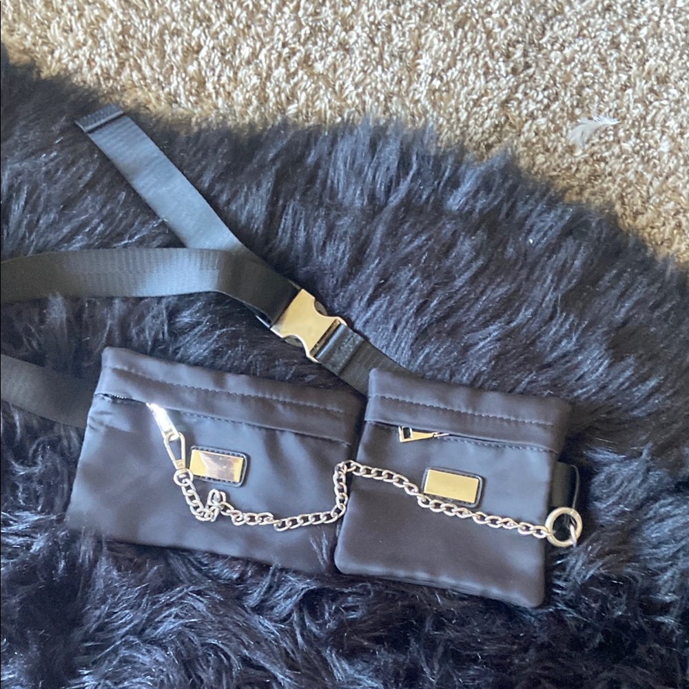 Black Belt Bag with Chain Detail